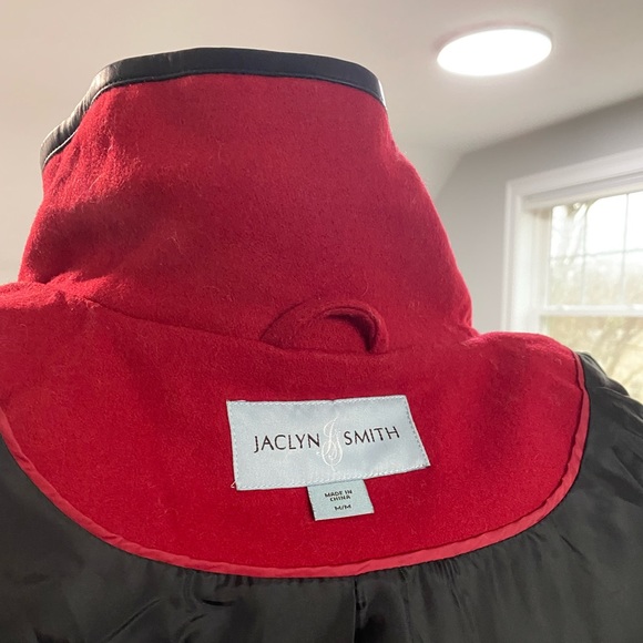 Holiday Best, leather trimmed red winter coat - Picture 4 of 11